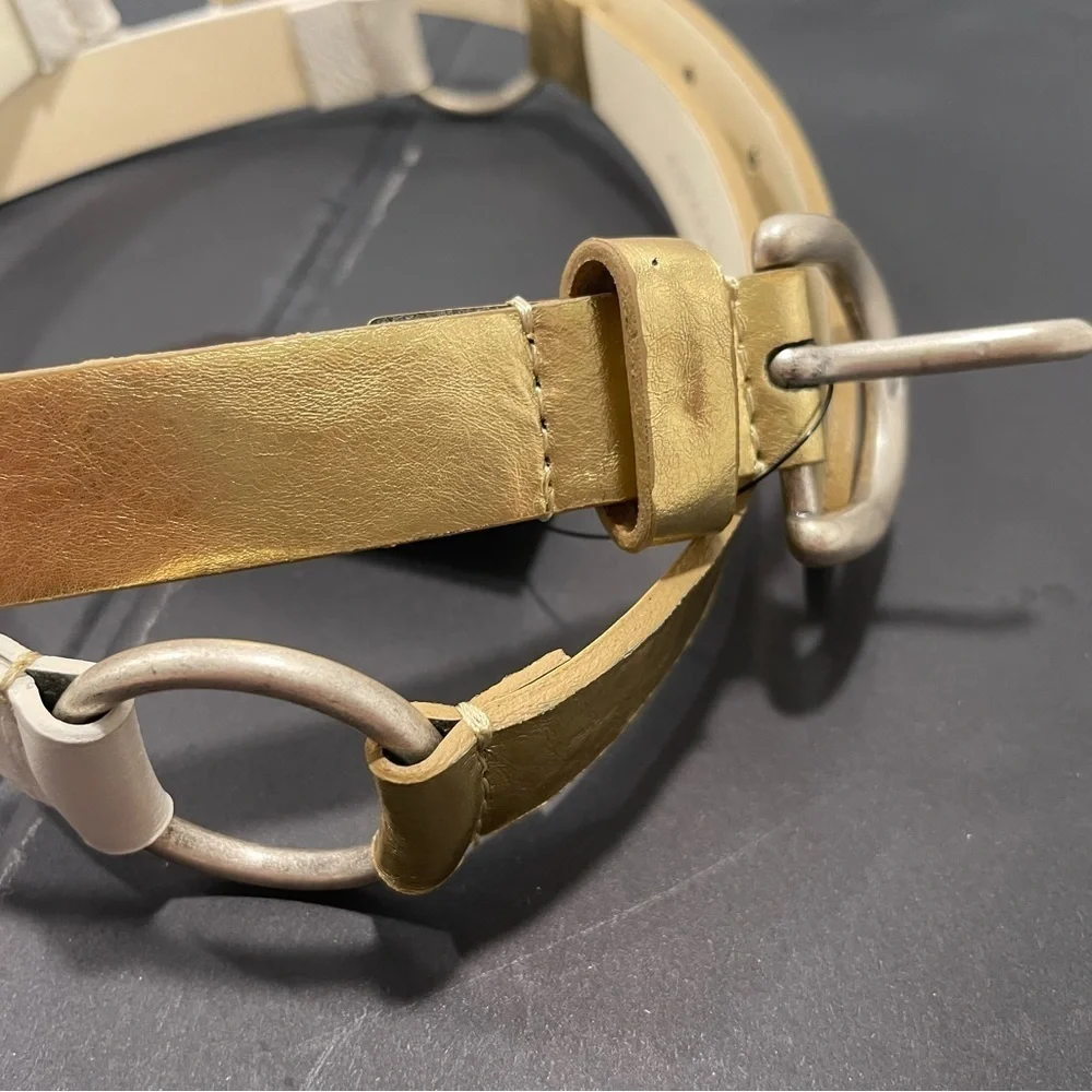 Martina Mori Leather White & Gold D Ring Belt Made In Italy Silver Buckle Chic!